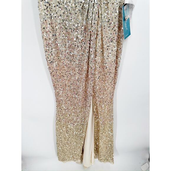 Mac Duggal 5489 Nude Cap Sleeve Sequined High Slit Gown Size 8 New - Picture 4 of 8